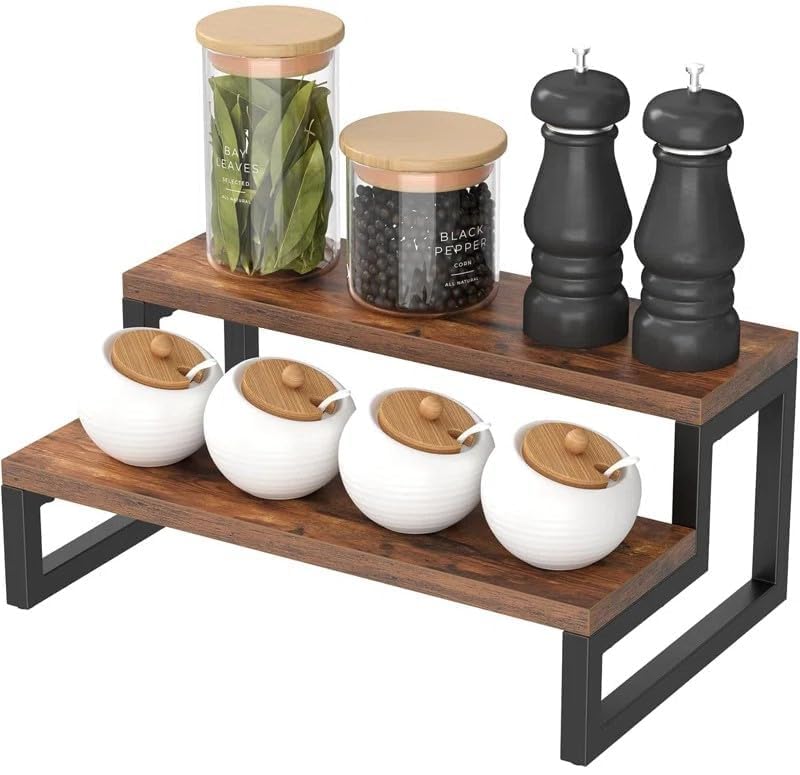Antlantic Creatio Wooden Cake Stand Cupcake Display  Rustic Brown, 12-Inch Multi-Purpose Dessert Stand With Iron Accents  Tiered